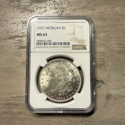 1921 Morgan Silver Dollar graded MS63 by NGC