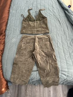 Green Wilson's Leather Real Leather/Suede Pants And Halter Top