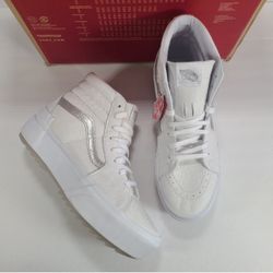 Vans Sk8-Hi Stacked Platform Pop True White Metallic High Top Sneakers Women 10