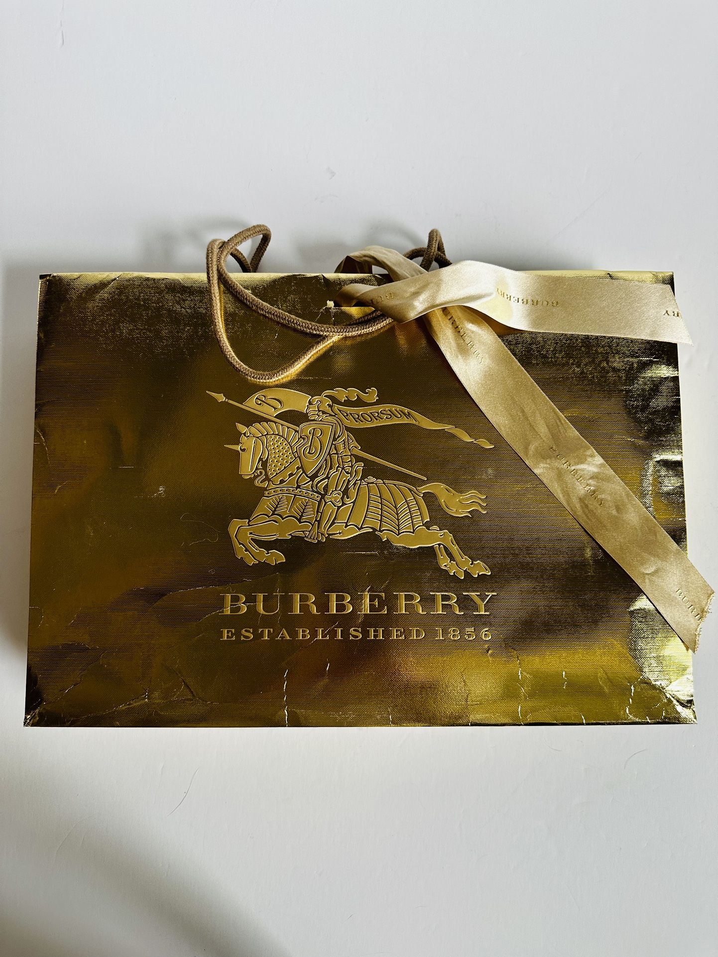 Authentic Burberry Gold Paper Shopping Bag Gold Knight Logo Discounted 