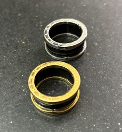2 BVLGARI Mens Wedding Band Rings 18k White And Yellow Gold