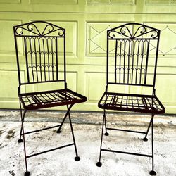 Two Folding Iron Chairs Vintage