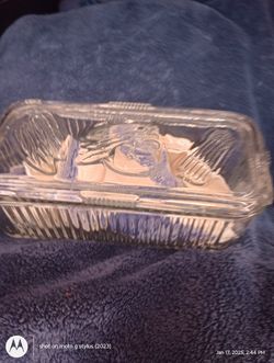 Federal Glass Ribbed Rectangular Refrigerator Dish With Vegetable pattern