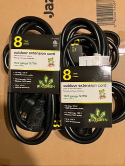 8ft Gauge 16, GoGreen Power Inc. (GG-13708BK) 16/3 SJTW Outdoor Extension Cord, Go Green, 8ft Black