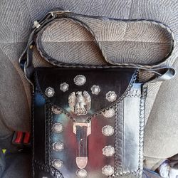 Southwest Leather And Silver Bandolier Bag 