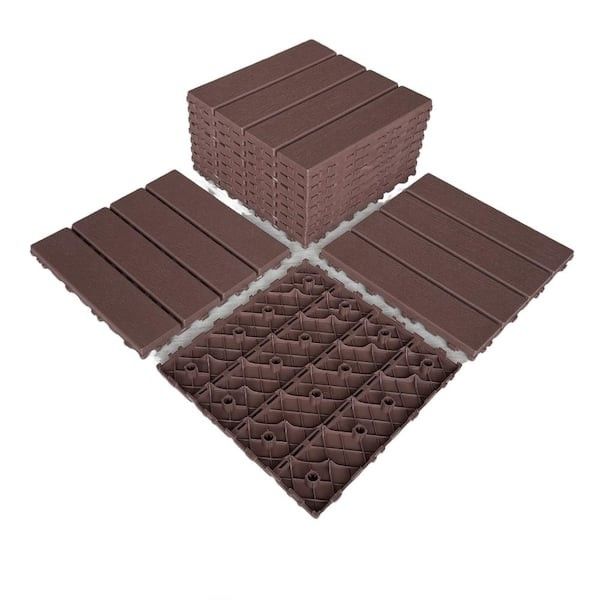 Interlocking Deck Tiles Plastic Waterproof Outdoor Flooring 12" x 12" for Patio Garden Deck Poolside Indoor Outdoor, 42 pcs, Brown