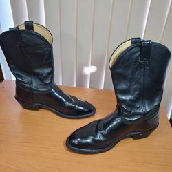 Justin Western 3040 Boots Men's 14 D Leather Vibram Oil Resist No Mark Black Pull Up