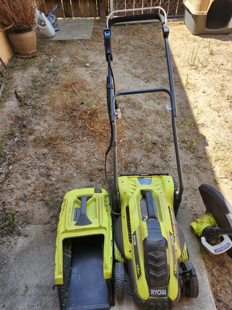 Ryobi Corded lawn Mower, and battery operated Weed Eater Edge Trimmer