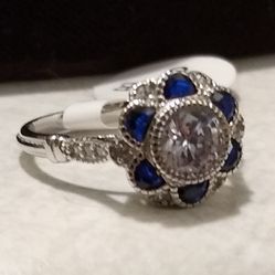🆕 Diamond 💎 Blue Sapphire Flower 🌼 Ring SIZE 6! 💍