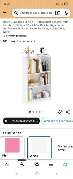 NEW IN BOX White Book Shelf. 3-Tier Bookshelf. Bookcase with Adiustable Shelves, 9.5 x 24.5 x 40.3, for Organization and Storage, for Living Room, Bed