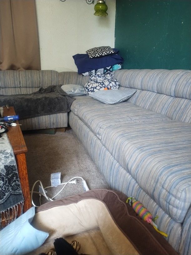 Blue Whit And Grey Sectional. Pick Up In Grandound