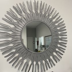 Silver Sunburst Metal Wall 49” large wall Mirror. Over 4 feet wide. Jupiter