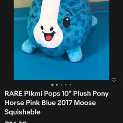 RARE PIkmi Pops 10" Plush Pony Horse Pink Blue 2017 Moose