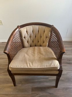 Vintage Cane Velvet Barrel Chair