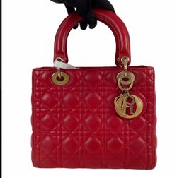 Christian Dior Lady Dior Red Lambskin Handbag