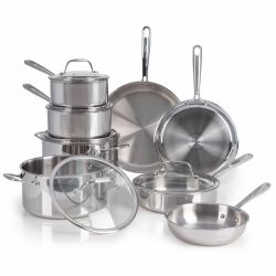 T-Fal Pro Tri-Ply Stainless Steel, 13 Piece Cookware Set, Silver