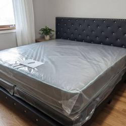 New KING SIZE BED FRAME WITH MATTRESS AND BOX SPRINGS SET NEW BED SET 3PCS AND FREE DELIVERY 