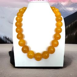 Gorgeous Vintage Style Translucent Yellow Amber Resin Beads Necklace 21”inch & 160grams