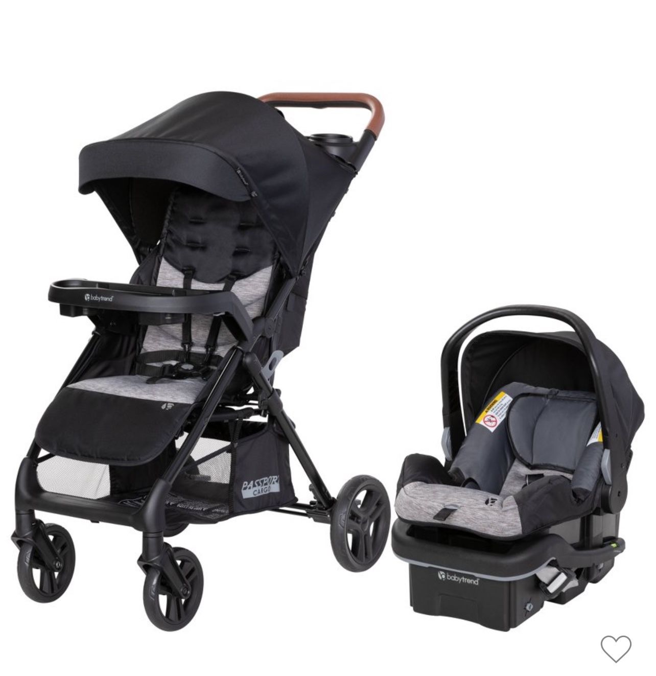 Baby Trend Passport Cargo Travel System with Lightweight EZ Lift Plus Infant Car Seat - Black Bamboo