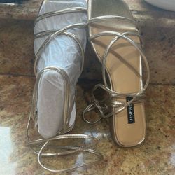 Nine West Gold Tie On Sandals
