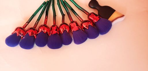9 pcs blue color rose flowers shape makeup brush set