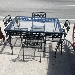 Vintage Mid Century Modern Wrought Iron Dining Set