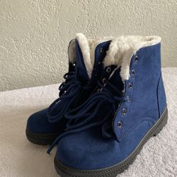 SQL Winter Snow Boots for Women BLUE Suede Fur Lined Ankle Boots US 6 EU 36