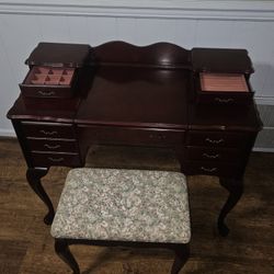 Vintage Cherrywood Vanity With Stool 