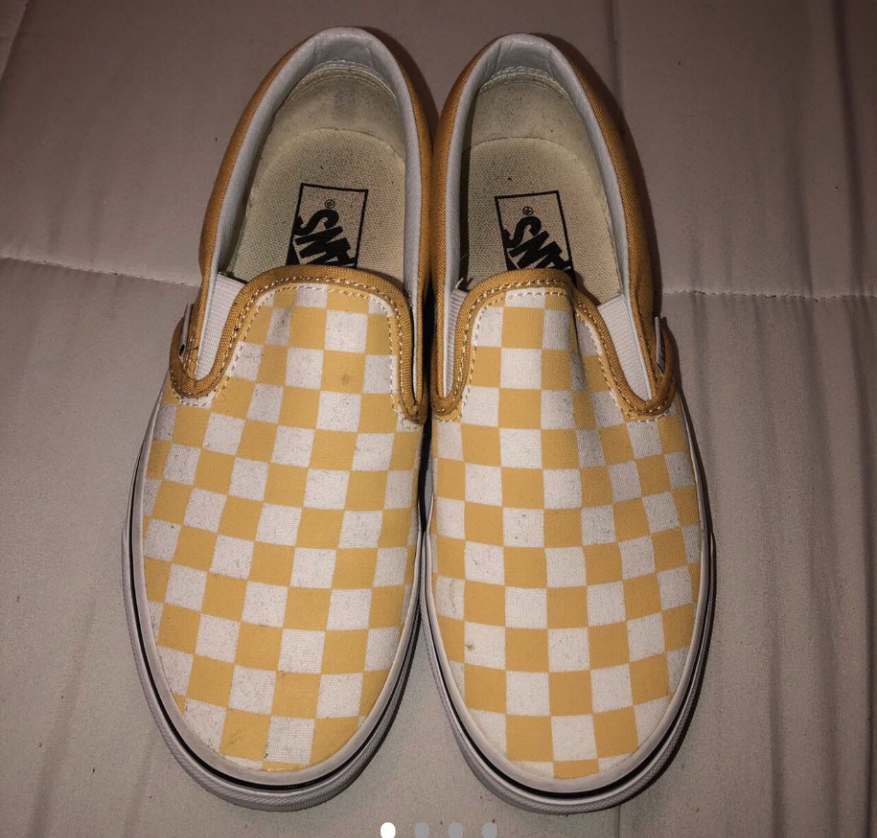 Yellow checkered slip on vans 💛