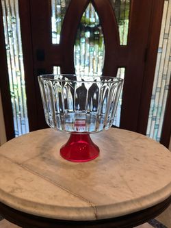 Clear Glass Trifle Bowl with Red Pedestal Base