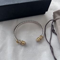David Yurman 925 Silver Twisted Wire Diamond Bracelet