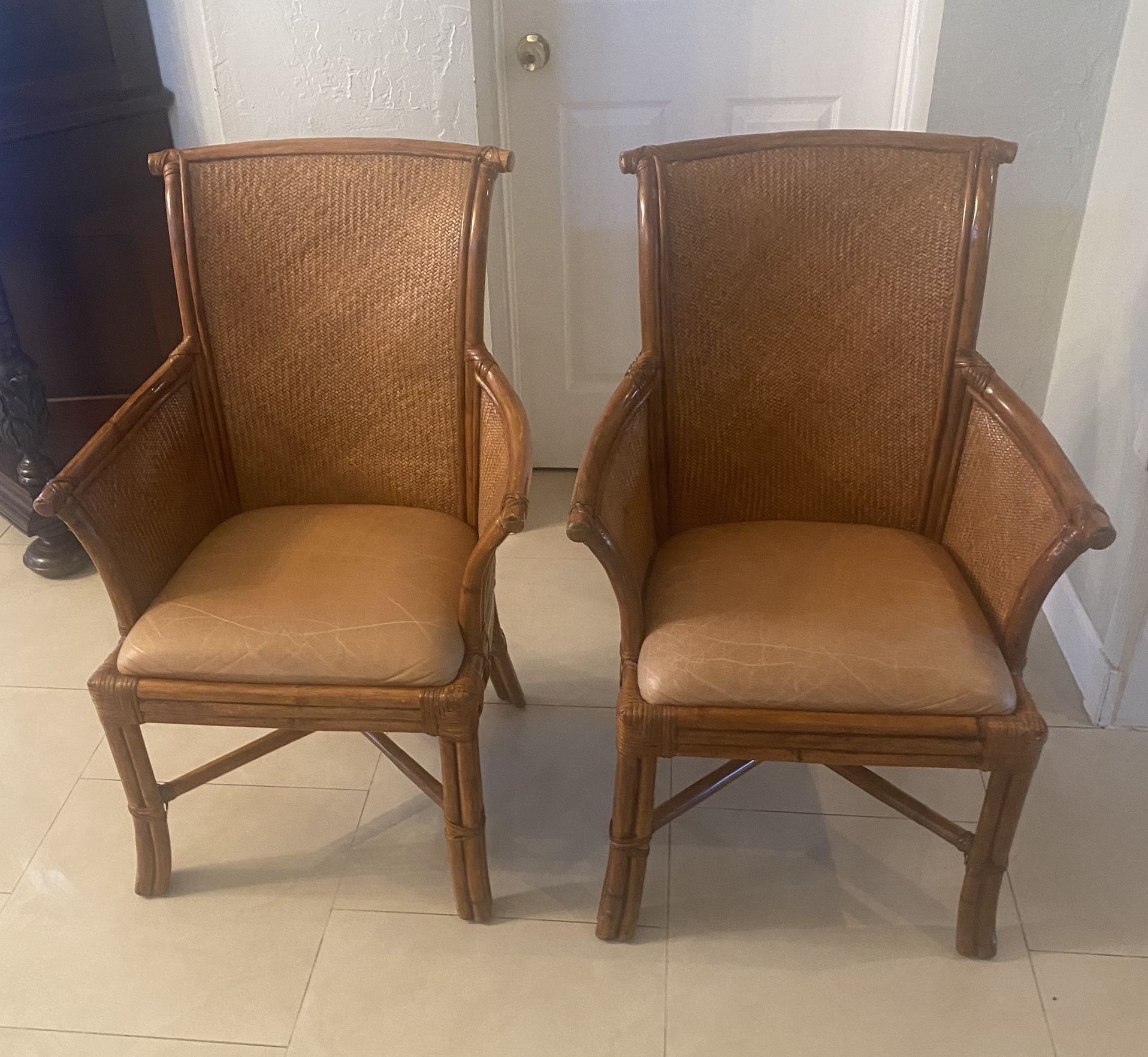 Faux Bamboo Cane Arm Chairs (2)