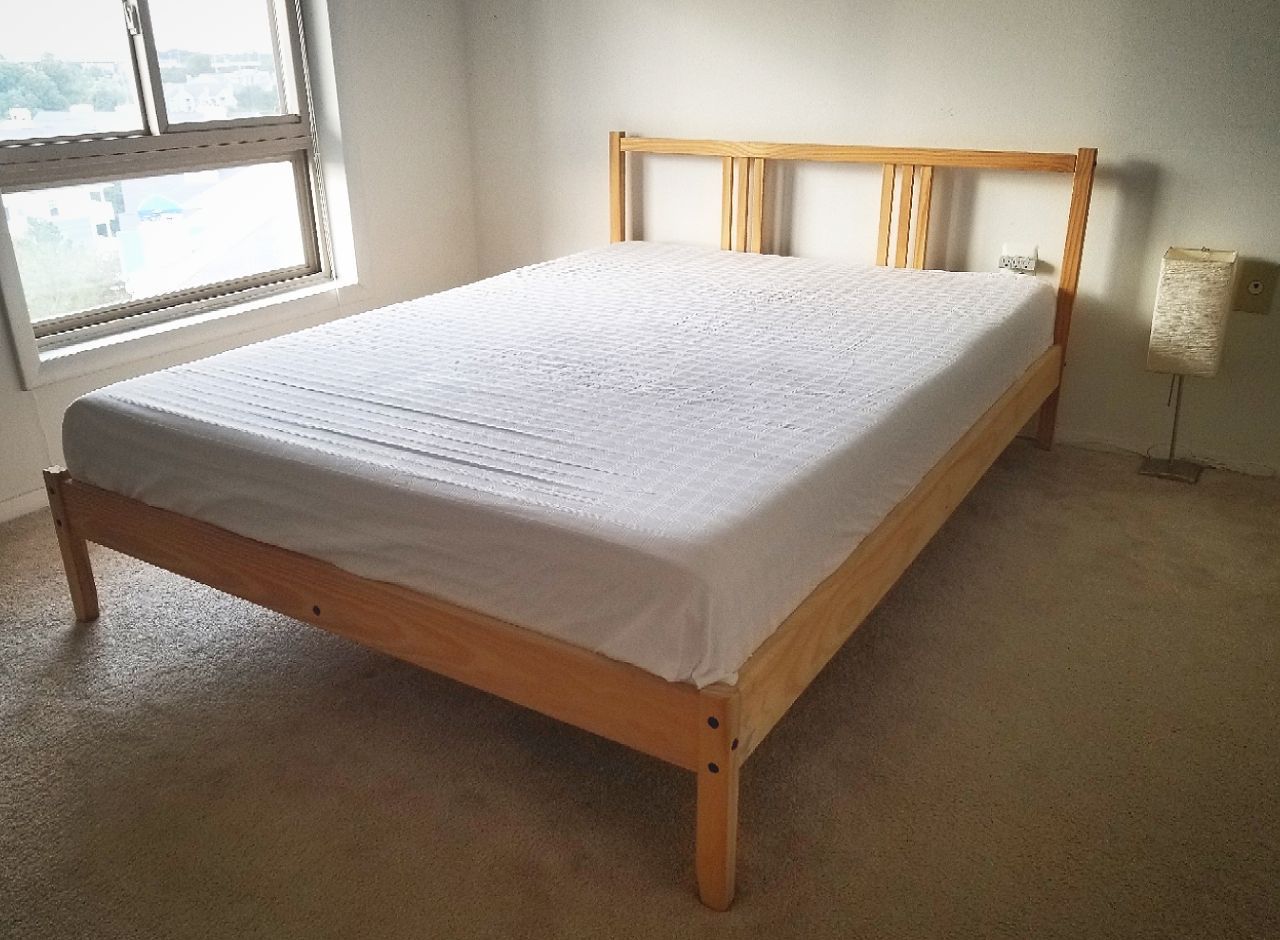 IKEA full size bed frame and 8" medium memory foam mattress
