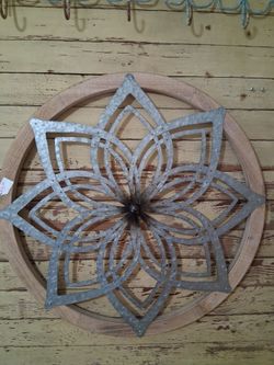 Round Wood and Metal Flower Wall Decor
