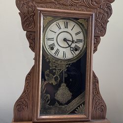 Antique Gilbert 8 Day Victorian Oak Gingerbread Parlor Mantel Gong Chime Clock