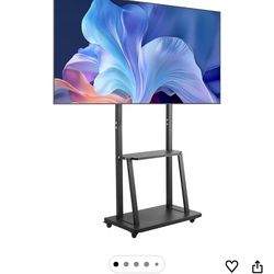 Rolling TV Stand, Mobile TV Cart for 32-75 Inch Screens, Height Adjustable Portable Monitor Stand with Tray, Holds up to 150 lbs for Living Room, Bedr