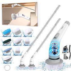 9-in-1 Multi-Purpose Electric Spin Scrubber for Cleaning, 2 Speed Long Handle Shower Scrubber, Replaceable Cleaner Brush Heads for Floors, Windows, Ba