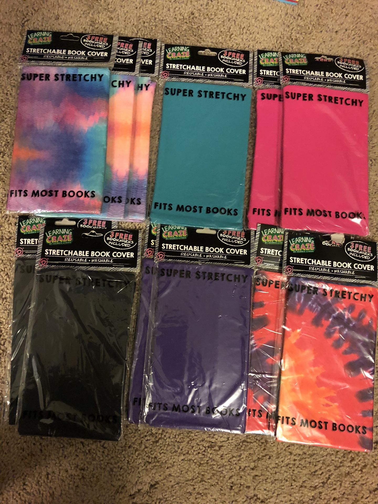 12 Stretchable book covers. Super stretchy.