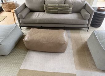 RH | Restoration Hardware - Genuine Leather Rectangular Pouf Ottoman – Warm Taupe Beige - Very Comfy