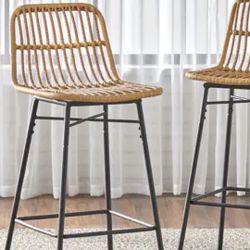 Rattan Barstools With Black 30” Wright Iron Base