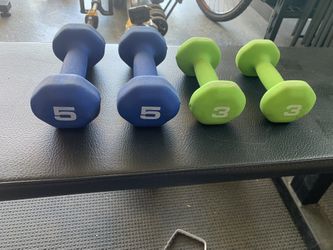 Dumbells, 5lb and 3lb. $15 For Both Pairs.