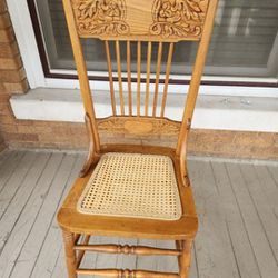 Vintage Oak Pressback Chair with Cane Seat