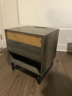 Grey Wooden Nightstang With Multi Charger