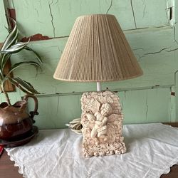 Cherub with Water Jug by Wall Table Lamp Plaster / Resin with Shade 15"