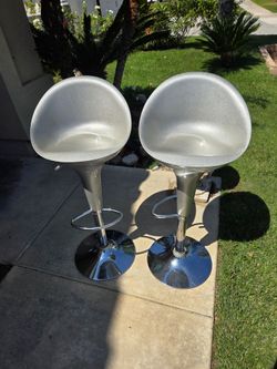 Bombo-Style Adjustable Silver Glittery Swivel Chairs