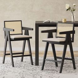 Black Rattan Back Counter Stools Set of 2