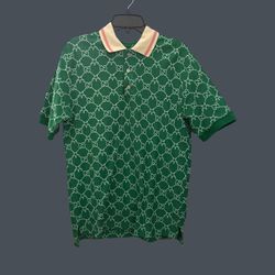 Gucci Green GG Monogram Polo Shirt Men’s XL Made In Italy