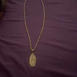 14k Gold Solid Rope Chain With Pendant Also 14k