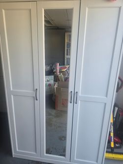 IKEA SONGESAND 3-Door Wardrobe with Mirror – White – $125