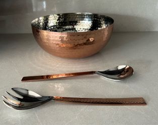 Godinger Hammered Copper/Stainless Salad Set